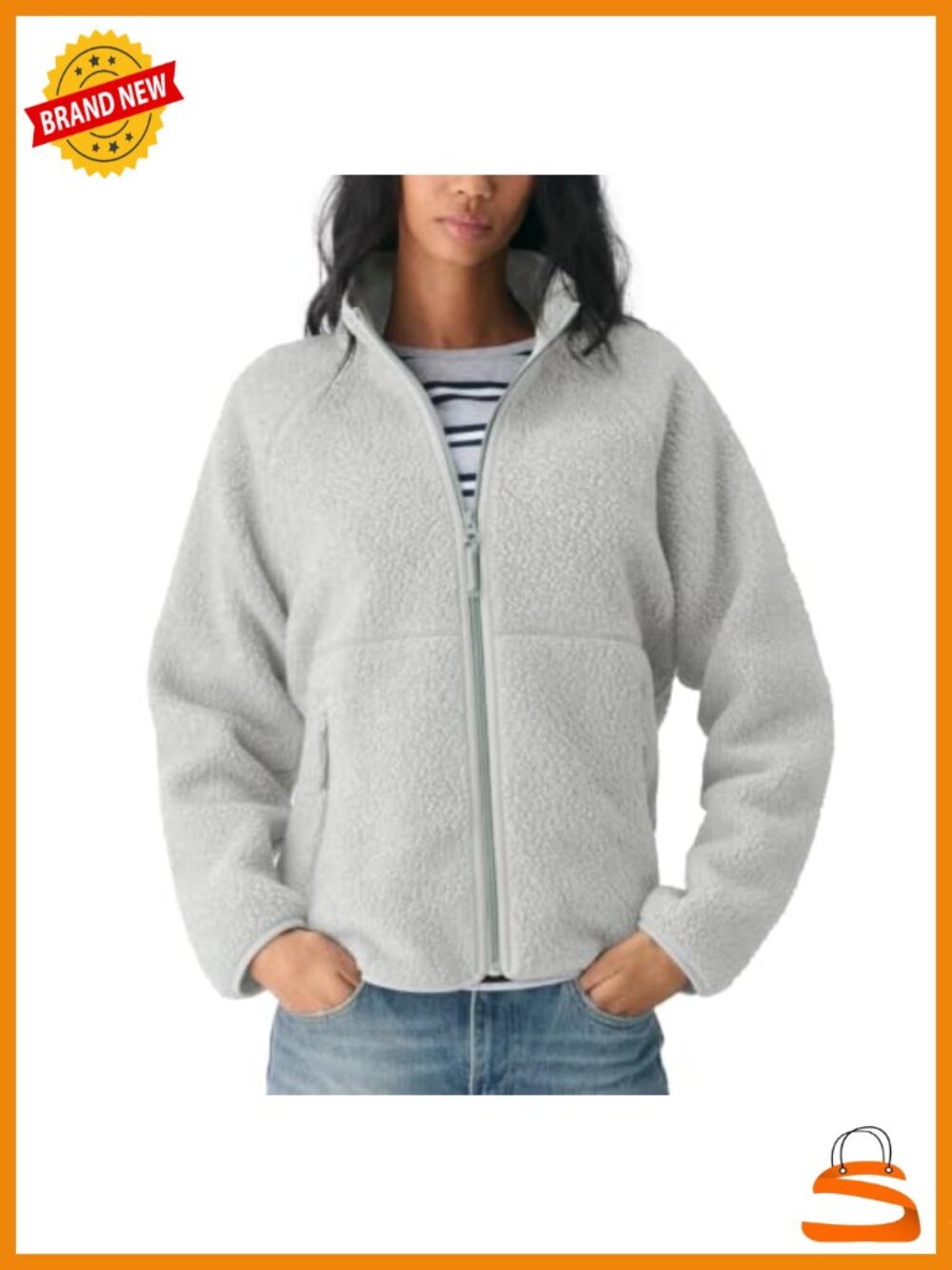 Fleece Jacket Full Zip Sherpa Mock Neck Zip Pockets Hiking Casual